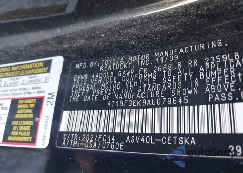 2010 Toyota Camry Se z USA, uszkodzony, nr VIN 4T1BF3EK9AU079645